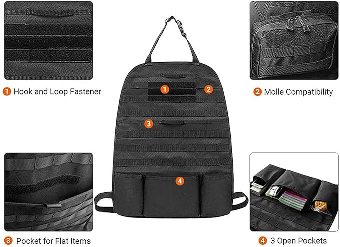 Upgrade 1000D Molle Seat Back Organizer with Pouches, Tactical Molle Vehicle Panel Car Seat Cover Protector Seat Back Organizers