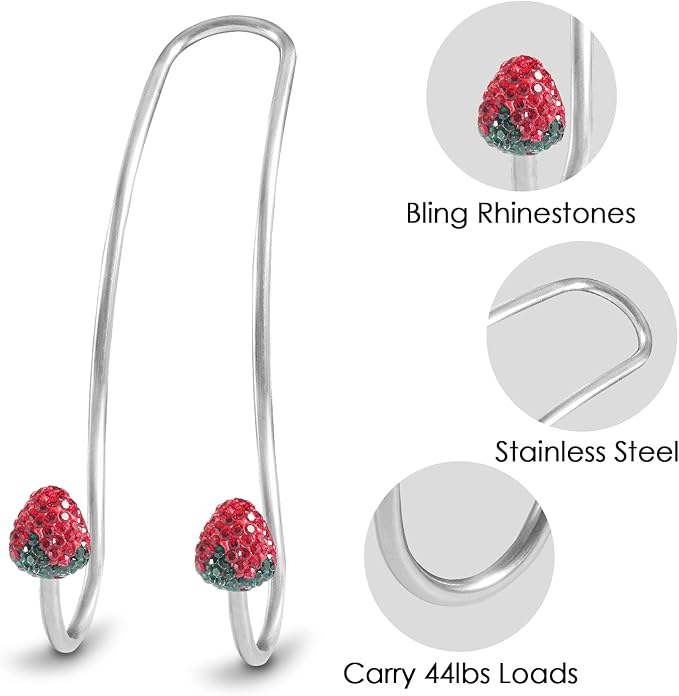 【2024 Upgraded】 Car Headrest Hooks Decorations, 2 Pcs Bling Strawberry Shape Purse Hook Hangers, Auto Hooks Car Hangers and Durable Backseat Holder, Storage Universal for SUV Truck Vehicle (Red)