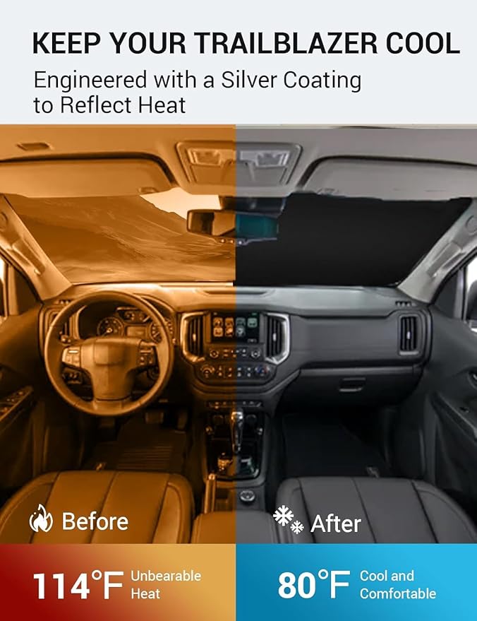 Proadsy Windshield Sun Shade for 2021-2025 2026 Chevrolet/Chevy Trailblazer Foldable Front Sunshade Protector Sun Visor Blocks UV Rays Keep Car Cooler