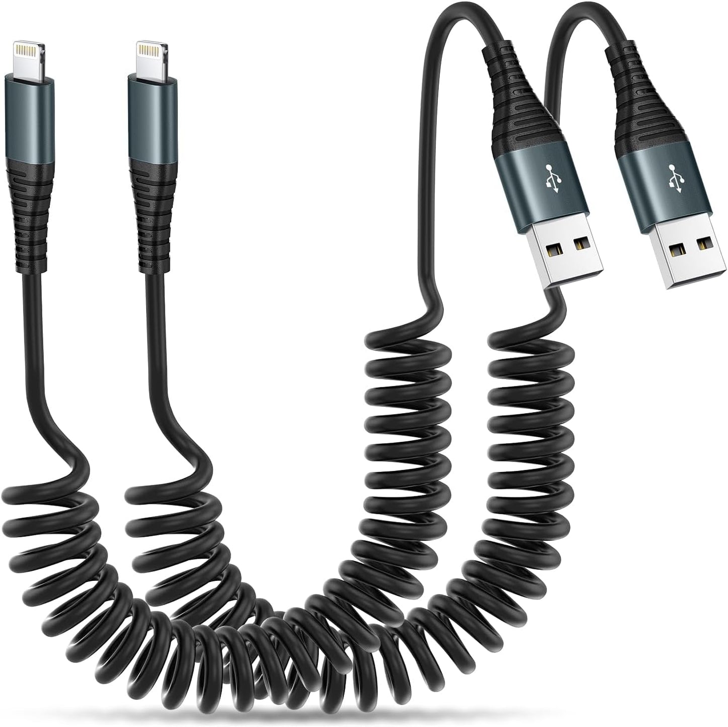 Heartbeats Coiled Lightning Cable 3FT 2 Pack MFi Certified Car iPhone Charger Cable，USB to Lightning Cable Compatible with iPhone 14/13/12/11 Pro Max/XS Max/XR/X/8/7/iPad