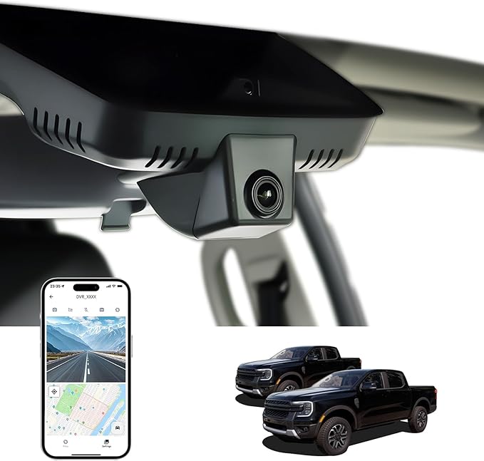 4K Dash Cam for Ford Ranger 2024 2025 2026 XL XLT Lariat Raptor,OEM-Look,2160P UHD Video,Built-in WiFi & APP,Loop Recording,G-Sensor,Plug & Play,64GB Card