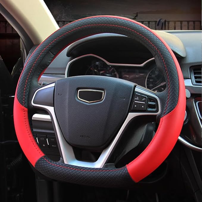 Pahajim Steering Wheel Cover Flat Bottom, D Shaped Car Steering Wheel Wrap PU Leather Anti Skid 14.5-15 Inch (37-38cm) Cubre Volantes Carros for Women Men (Red)
