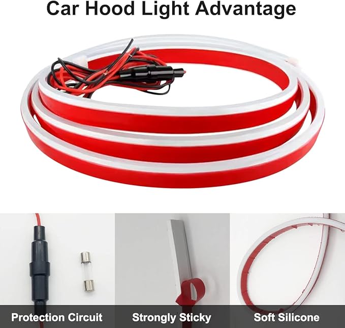 Car Hood Light Strip, 71 Inches Flexible Exterior LED Strip Lights Waterproof Hood Light Daytime Running Light Strip for Cars, Trucks (White)
