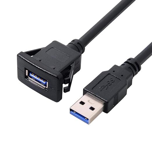 cablecc 1m Waterproof USB 3.0 Extension Latch Mount Car AUX Cable for Dashboard Panel (Single USB 3.0)