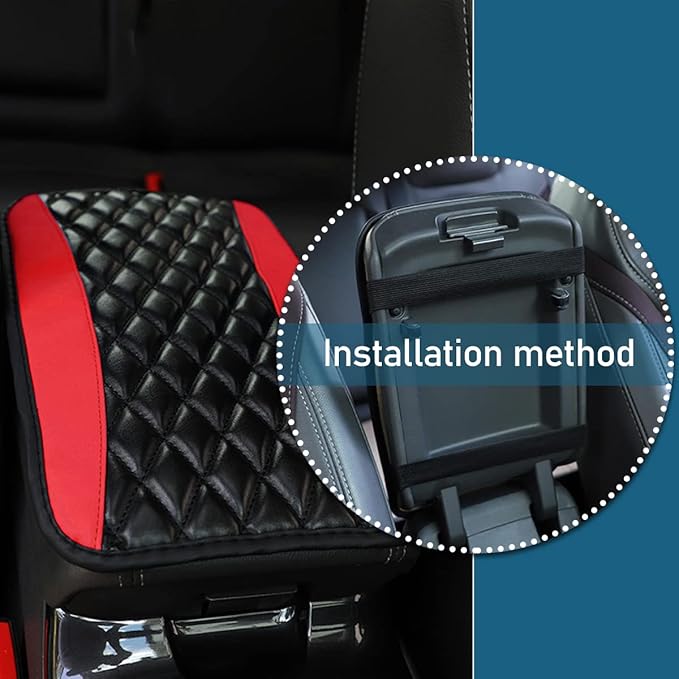 Ziciner Leather Car Center Console Armrest Pad, PU Waterproof Auto Seat Box Cover Protector, Hand Rest Cushion Protection Pad, Vehicles Interior Accessories Universal for Car,SUV (Red)