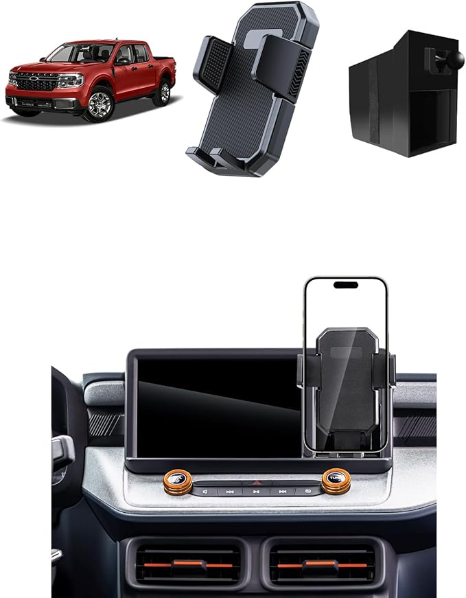 PZK Car Phone Holder for Ford Maverick 2022 2023 2024 Accessories Auto Lock Car Phone Mount with Cubby Insert Stroage Box Trunk Dash Mount Hands Free 360° Rotation