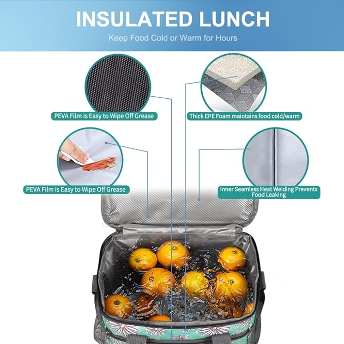 iknoe Insulated Lunch Bag, Foldable 8.5L Cooler Bag for Men & Women, Leakproof Thermal Design, Great for Office, Picnic, Travel, Lunch Box, Nattier Blue