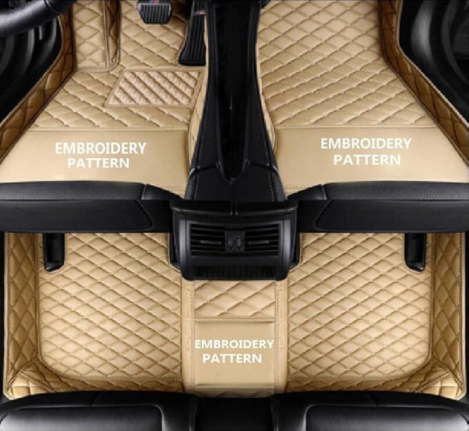 Custom Car Floor Mats for 96% Sedan SUV Sports Car Protection Full Coverage Pads Anti-Slip Leather Floor Lining All Weather Car Floor Mats (Beige)