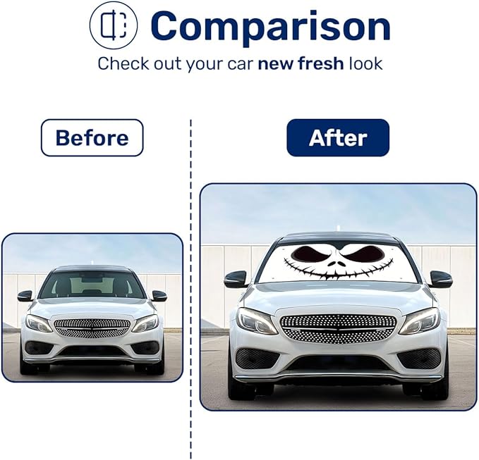 GENANY Nightmare Skellington Sun Shade for Car SUV Truck (55x30 Inches),Sun Shade Windshield, Shades for Front Windows, Horror Sunshade for Car Windshield, Protector Blocks UV