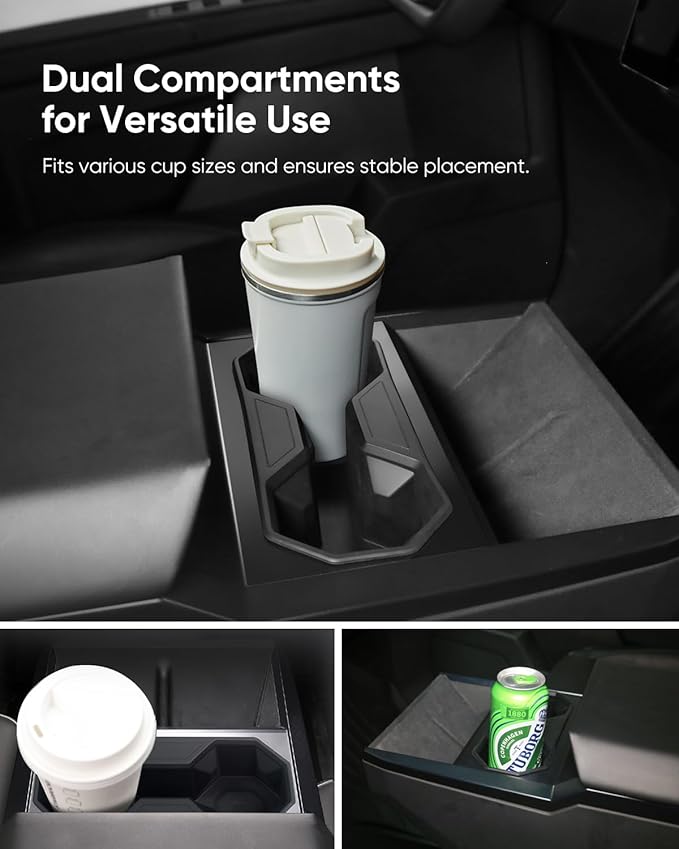Tesla Cybertruck Cup Holder - Dual Compartment Silicone Insert for 2024-2025 Cybertruck, Anti-Slip & Spill-Proof, Custom Fit for Secure Drink Placement, Durable & Easy to Clean Interior Organizer