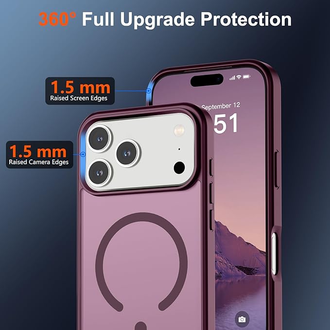 SUPFINE Magnetic for iPhone 17 Pro Max Case (Compatible with MagSafe)(Military Grade Drop Protection) Translucent Matte Shockproof with Anti-Fingerprint Phone Cover,Wine Red