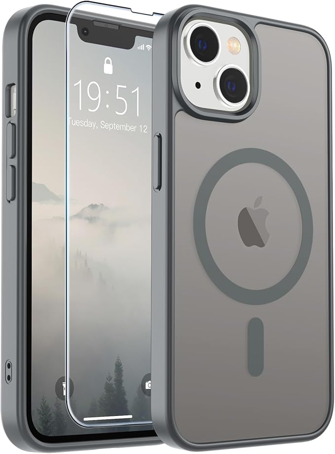 SUPFINE Magnetic for iPhone 14 Case & iPhone 13 Case (Compatible with MagSafe) (Military Grade Drop Protection) Slim Translucent Matte Shockproof Phone Cover,Gray