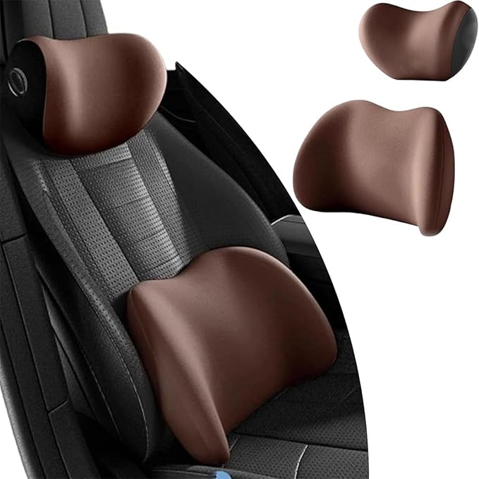 Headrest Lumbar Pillows Car Seat for Ford F150 2011-2025, Ergonomic Neck Back Support Cushion, Comfortable Breathable Washable Cover, Memory Foam, Brown