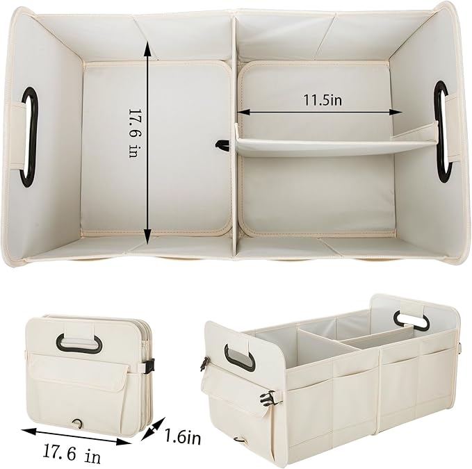 titiyiof Trunk Organizer For Suv & Sedan,Car Organizers and Storage, Waterproof Collapsible & Adjustable Straps,Sturdy Car Organization for Car Accessories, Tools,Food，Sundries,2-3 Compartment（Beige）