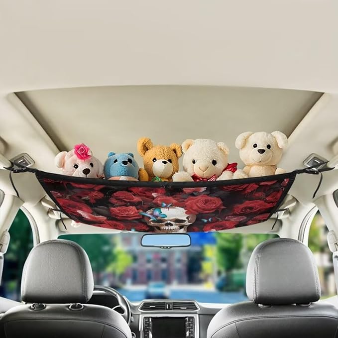 Car Roof Storage Bag Rose Skeleton Print Car Roof Seat Organizer Multi-Purpose Car Bag Storage Box Organizer Pouch Pocket One Size Car Travel Accessories Suitable for Cars, SUVs
