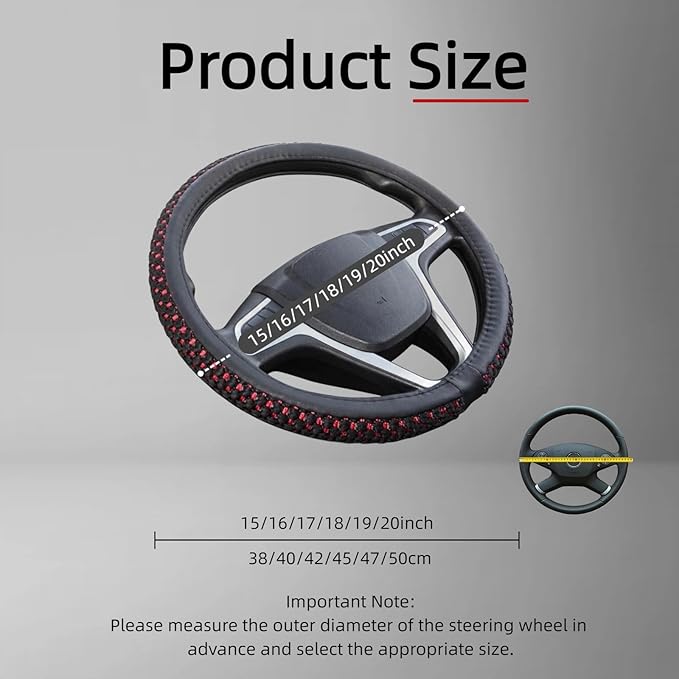 Size 16-20 Inch Ice Silk Ventilation Multi-Style Comfy Grip Steering Wheel Cover for Truck, Bus, Big Rig Trucker,SUV， Anti-Slip Design 16-20 Inch (BlackRed, 19)