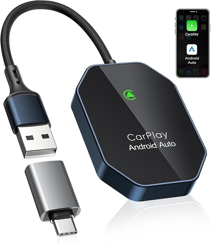Wireless Carplay Adapter, 2 in 1 Wireless CarPlay & Android Auto Adapter with Dual-Band WiFi and Bluetooth 5.0 Car Play Connector Compatible with iOS 10+ / Android 11+ Instant Connectivity Easy Setup