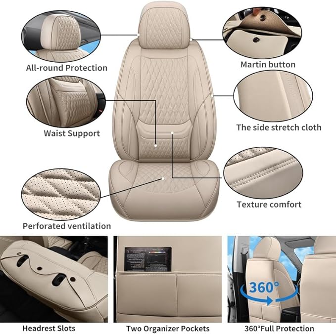 Front Seat Car Seat Covers Custom Fit for Chevrolet/Chevy Sonic 2011-2020 - Premium Faux Leather with Lumbar Support | Breathable, Waterproof, Anti-Slip, Durable (Beige,Front Seat)