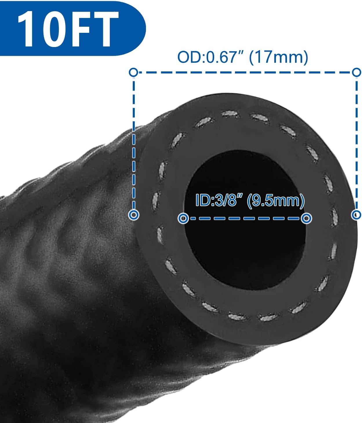 LokoCar Rubber Fuel Hose Line Push Lock 3/8" ID SAE 30R7 NBR 10ft 300PSI Black