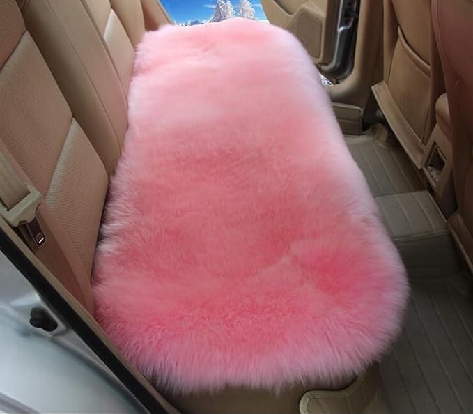 Winter Warmth: Universal Sheepskin Seat Cushion Cover - Natural Wool, for Cars, Trucks, SUVs & Vans - Cozy & Stylish Driving Companion Rear Pink