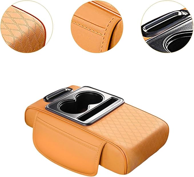 Car Center Console Pad PU Leather Armrest Organizer with Tissue Box Slot for Vehicles, Style E