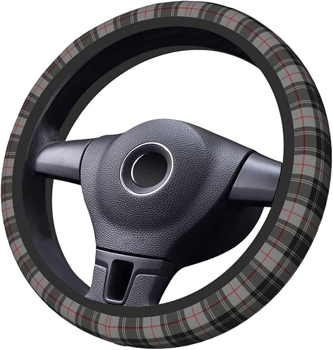 Thickened Elastic Steering Wheel Cover, Gray Plaid Clan Moffat Tartan Ultra, Soft, Breathable, Fit for Cars, SUVs, Trucks, Stylish Comfortable Grip
