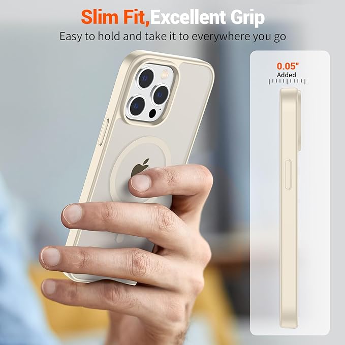 SUPFINE Magnetic for iPhone 14 Pro Case (Compatible with MagSafe) (Military Grade Drop Protection) Slim Translucent Matte Shockproof with Anti-Fingerprint Phone Case,Antique White
