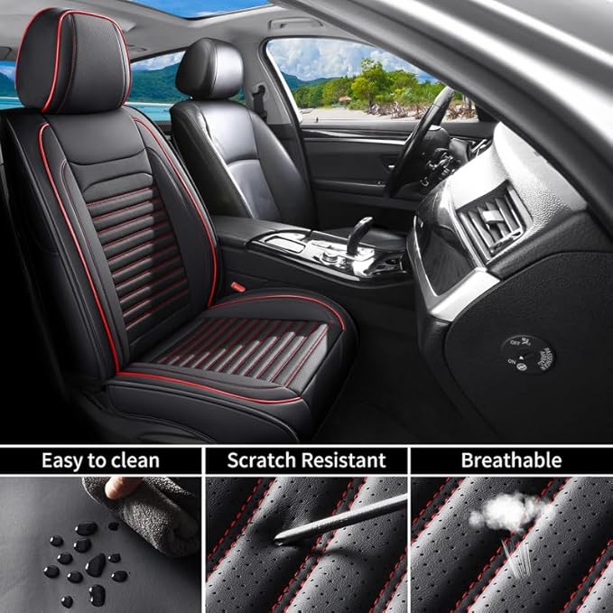 Front Seat Covers Fit for Toyota Matrix 2003-2014, Car Seat Covers Front Seats, Breathable Faux Leather Automotive Seat Covers Front Pair Anti-Slip Seat Cover(Black&Red, Front)