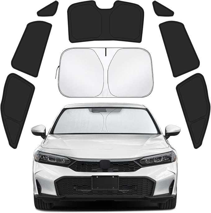 Car Window Shades for Honda Civic 2022-2025 Accessories(NOT for Hatchback) - Full Set 8PCS Side Window Sunshades with Memory Frame & Blackout Fabric, Privacy UV Shield for Camping/Travel