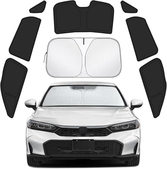 Car Window Shades for Honda Civic 2022-2025 Accessories(NOT for Hatchback) - Full Set 8PCS Side Window Sunshades with Memory Frame & Blackout Fabric, Privacy UV Shield for Camping/Travel