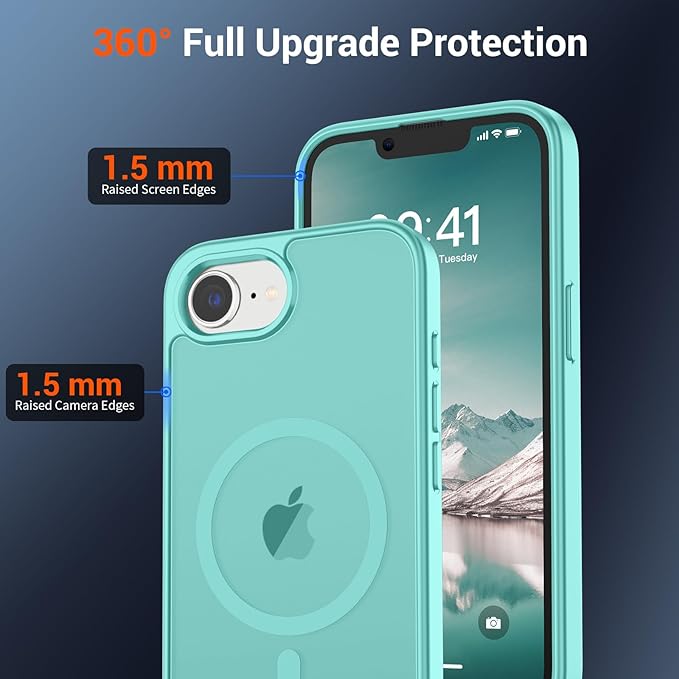 SUPFINE Magnetic for iPhone 17e Case/iPhone 16e Case (Compatible with MagSafe)(Military Grade Drop Protection) Slim Translucent Matte Shockproof with Anti-Fingerprint Phone Case,Blue Green