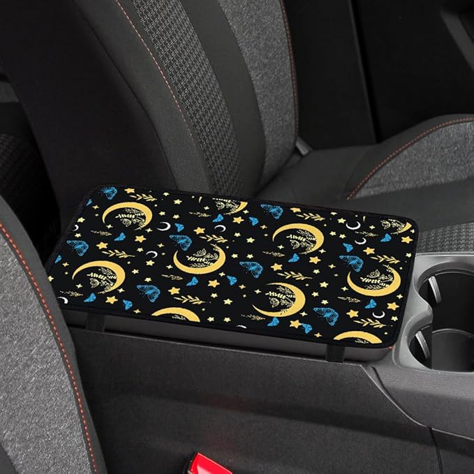 1pc Center Console Armrest Cover Pad 12.6x7.5 inch Moon Star Neoprene Car Armrest Cushion Waterproof Armrests Seat Box Cover Protector for Universal Cars Vehicles SUVs