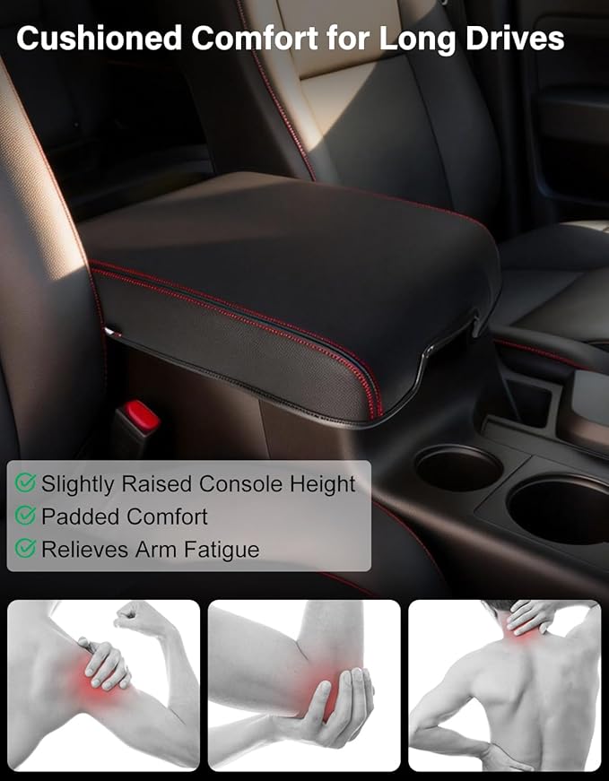 Center Console Armrest Cover for 2007-2013 Toyota Tundra, Toyota Sequoia 2008-2022, PU Leather Middle Console Lid Protector Arm Rest Cushion Anti-Scratch Thick Pad, Black Red