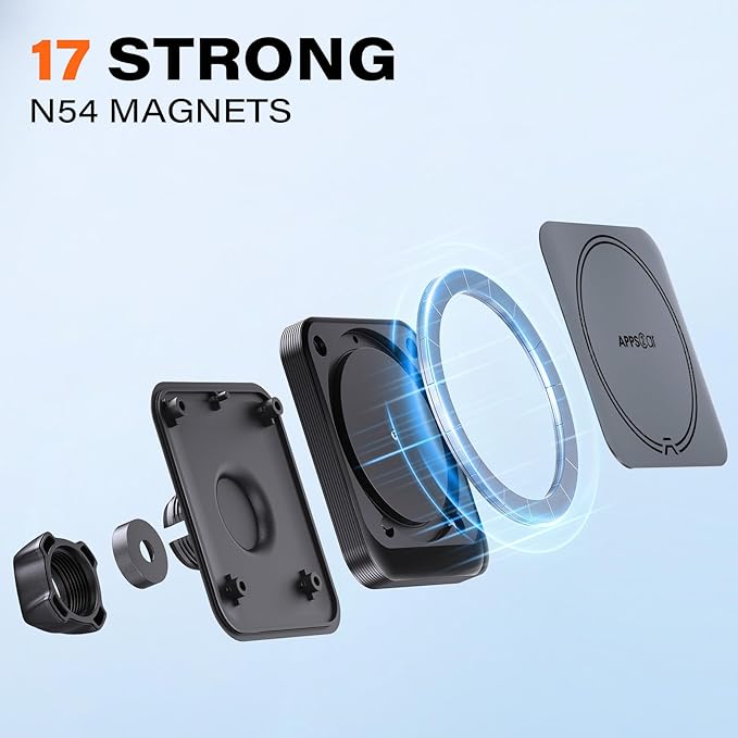 APPS2Car for MagSafe Car Mount, Magnetic Phone Holder for Car with Suction Cup, 17 Strong Magnets & Adjustable Arm, Dashboard & Windshield Phone Mount Compatible with MagSafe Case iPhone 12–17 Series