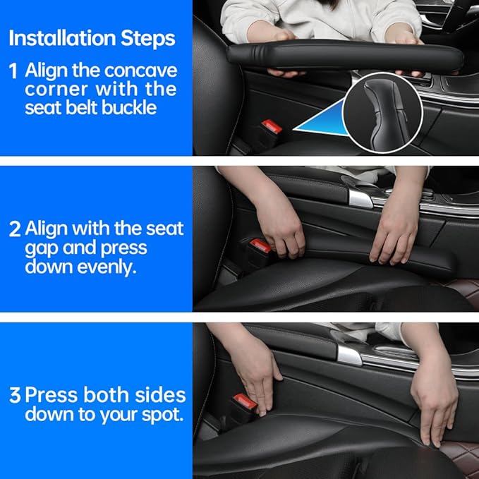 2Pack Leather Car Seat Gap Filler – Anti-Drop Console Organizer, Scratch-Resistant Waterproof Easy to Clean, Fits 90% Vehicles Without Blocking Seat Movement