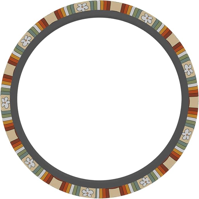 Car Steering Wheel Cover for Women Men, Non-Slip Rainbow Retro Steering Wheel Protector, Universal 14"-15" Fit for Cars, SUVs, Trucks (Rainbow Retro)