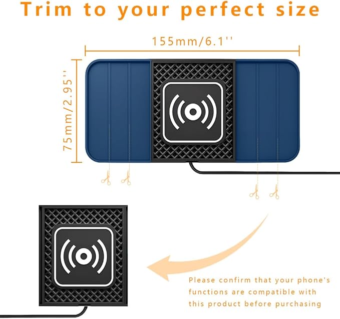 Wireless Charging Pad for Car for Toyota 4Runner 2000-2025, DIY Trim-to-Fit Slim Non Slip Fast Charger Car Wireless Charging Pad 30CM Cable,A&30cm Type-C Plug Cable
