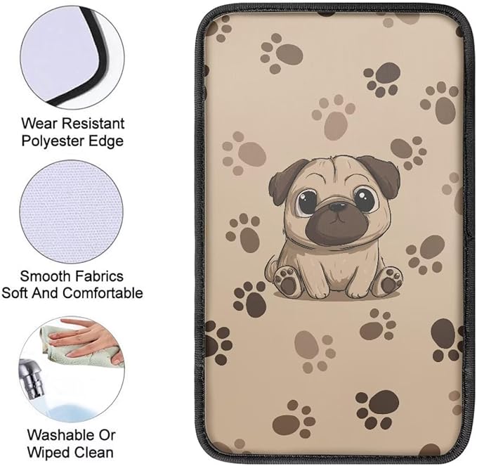 Cute Pug Car Center Console Cushion Pad for Women Dog Print Automotive Armrest Seat Box Cover Universal Fit Most Vehicles Sedan Van Truck SUVs