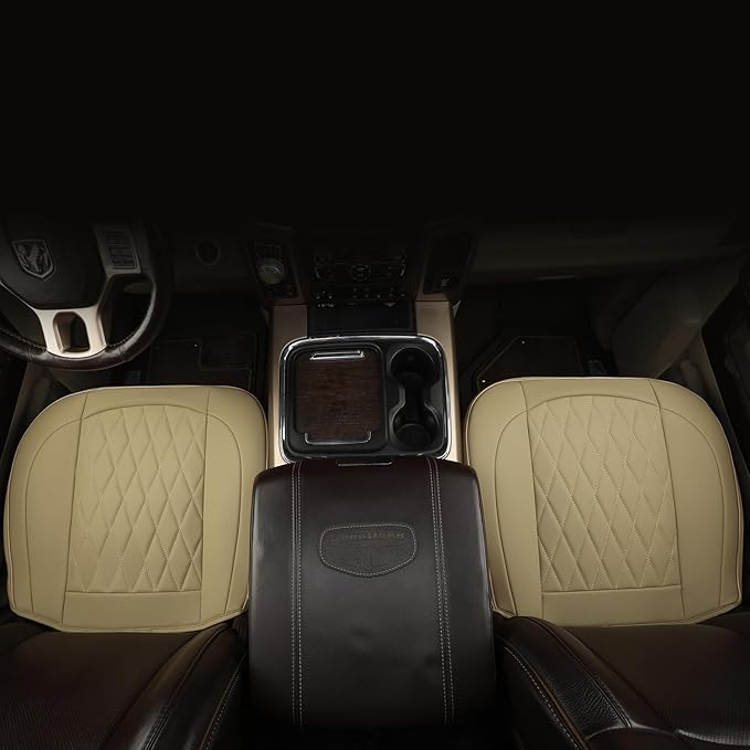 GIANT PANDA Bottom Seat Cover for Trucks&SUV, Front PU Leather Driver Seat Protector Fit for Chevy,Ram,Toyota,GMC,Ford F150 F-Series (Beige-2PCS)
