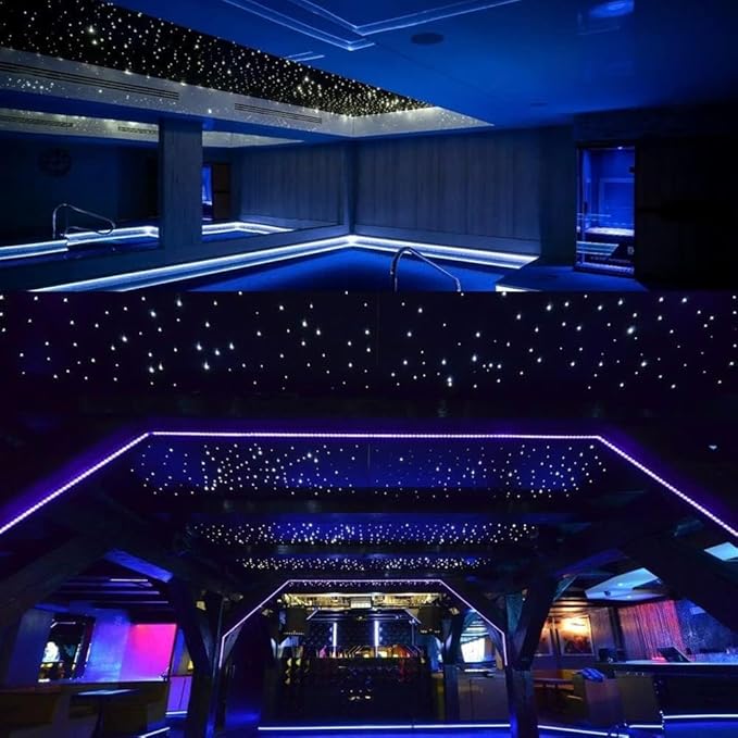 AMKI High Brightness Dual Color 32W Twinkle 1800pcs 0.03in 16.4ft Fiber Optic Starlight Headliner Kits RGBW Sound Activated APP/Remote Control for Movie Theater Home Ceiling Decor