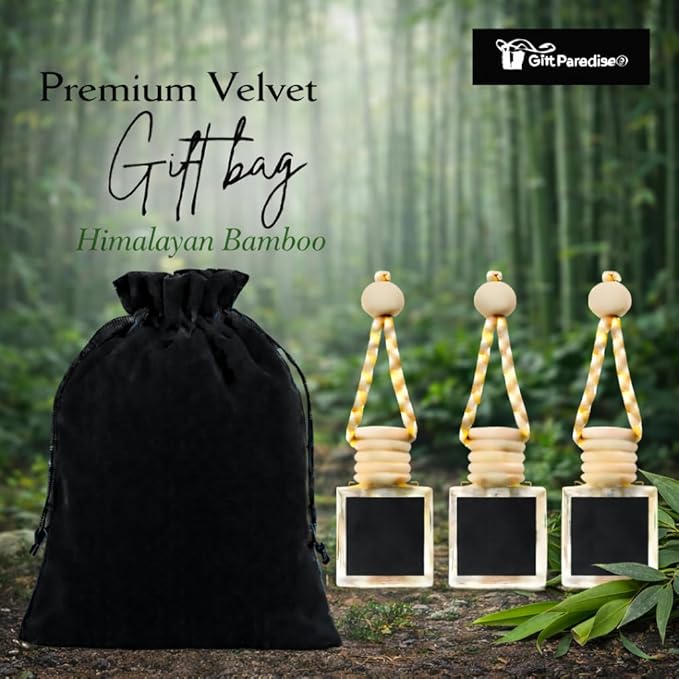 Gift Paradise® Himalayan Bamboo Car Air Freshener Set of 3 (10 ml Each), Hanging Diffuser with Velvet Bag, Clean Spa-Inspired Scent for Car, Closet & Home