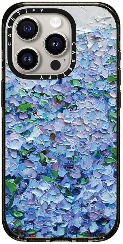 CASETiFY Impact Case for iPhone 15 Pro [8.2ft Drop Protection/Compatible with Magsafe] - Nantucket Blue Hydrangeas - Clear Black