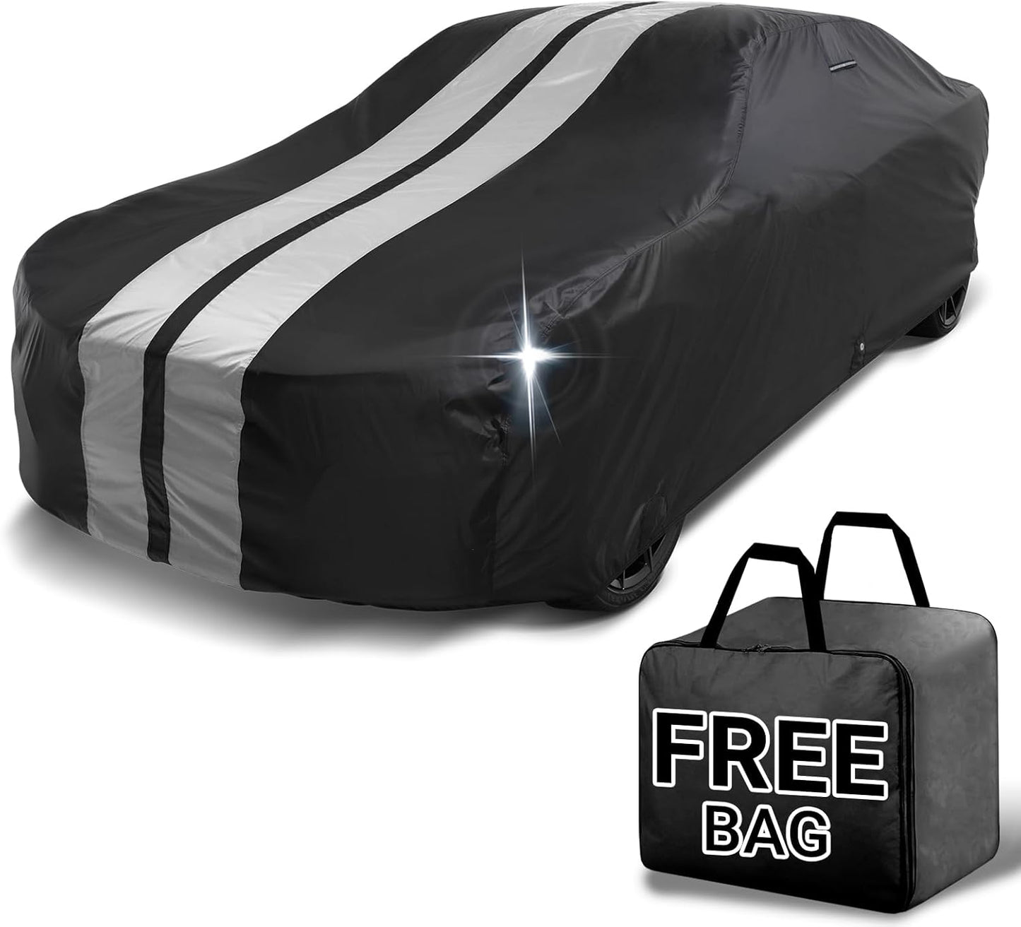 iCarCover Custom Car Cover for Chevy Malibu Wagon (1978-1983) Waterproof All Weather Rain Snow UV Sun Protector Full Exterior Indoor Outdoor Car Cover (Stripe - Black/Gray)