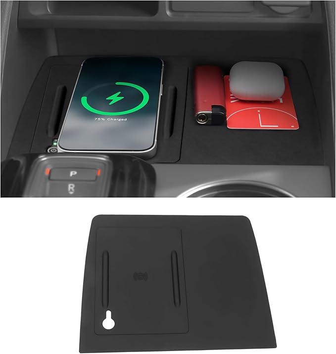 YOJOJOCO Wireless Charging Anti-Slip Mat Compatible with Honda 2023-2026 Pilot & 2026 Passport Accessories Wireless Charging Mat with Indicator Light Port Center Console Liner Black Silicone Material