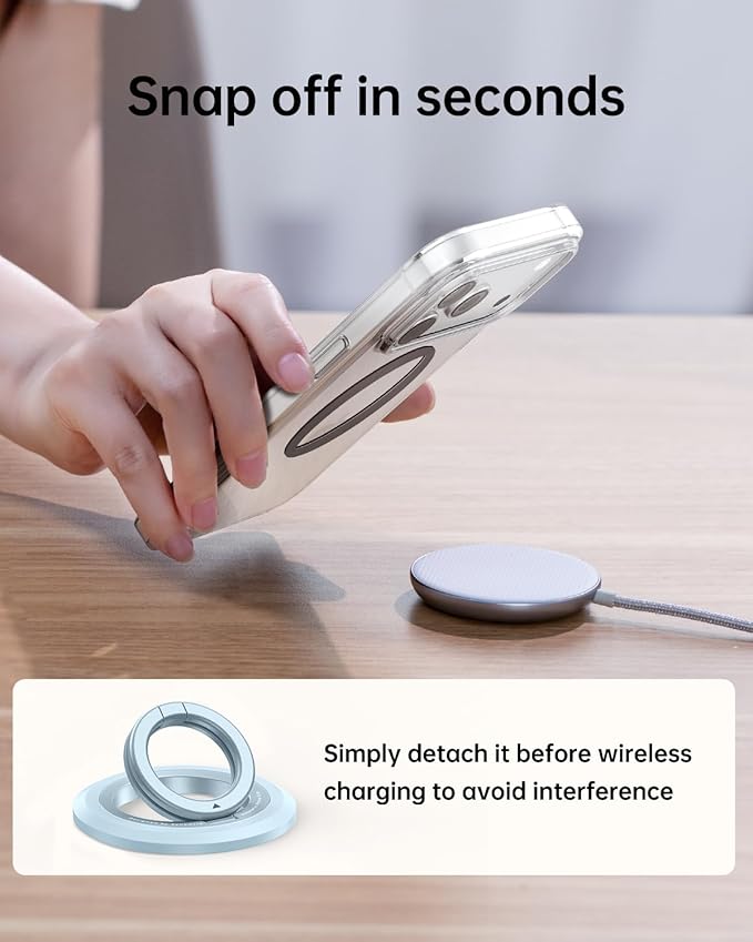 SYNCWIRE for MagSafe Ring Phone Holder, 360° Rotation Magnetic Cell Phone Grip Dual-Sided Magnets Phone Ring Kickstand Compatible with iPhone 17 16 15 14 13 12 Pro Max MagSafe, Android, Samsung etc.
