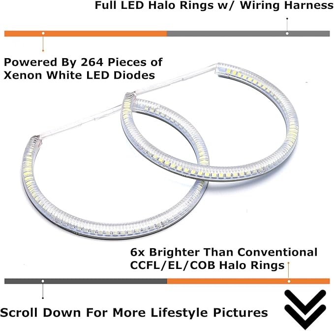 iJDMTOY 7000K Xenon White 264-SMD LED Angel Eyes Halo Ring Lighting Kit Compatible With BMW E36 E46 3 Series E39 5 Series E38 7 Series (Fit Xenon Trim ONLY)