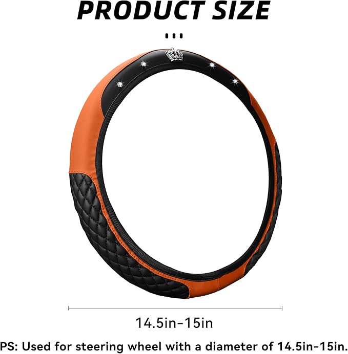 Bling Car Steering Wheel Cover, Diamond Leather Crystal Rhinestones Vehicles Steering Wheel Protector, Sparkling Anti-Slip Automotive Interior Decoration Accessories, Universal Fit (Orange)