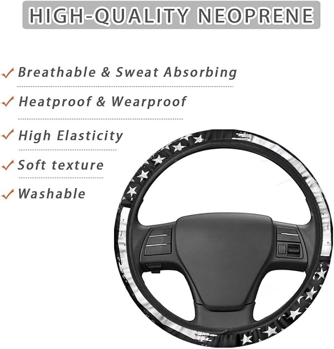 SEANATIVE American Flag Print Universal Steering Wheel Cover, Silicone Steering Wheel Cover, Easy to Disassemble, Non-Slip Soft Steering Wheel Cover