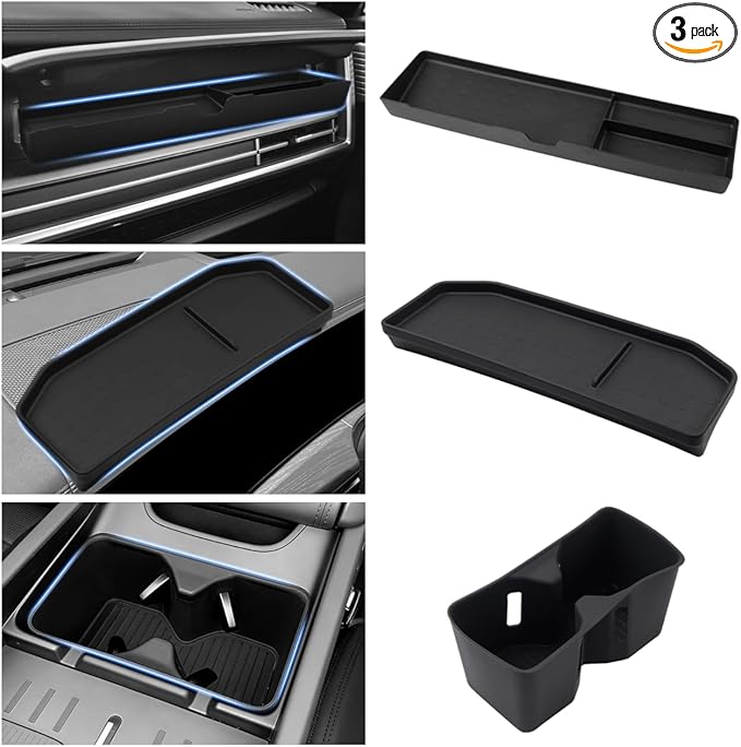 Autorder 3PCS Center Console Organizer for 2024 2025 2026 Hyundai Santa Fe Accessories,Dashboard Storage Box/Cup Holder Insert/Passenger Storage Organizer Tray - TPE Material