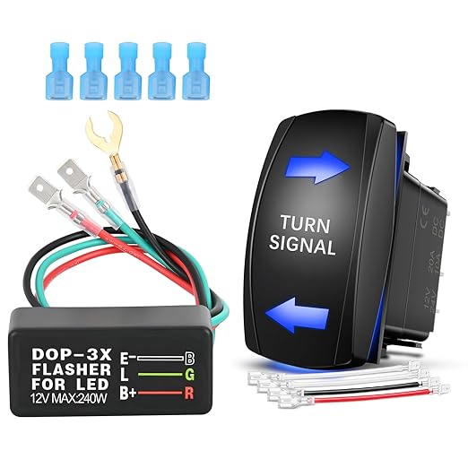 Nilight Turn Signal Switch with Flasher Relay Kit 4PIN ON Off ON Rocker Switch w/Blue LED Laser Etched SPDT Toggle Switches 12V 20A 24V 10A Jumper Wires for ATV UTV Tractor Motorcycle